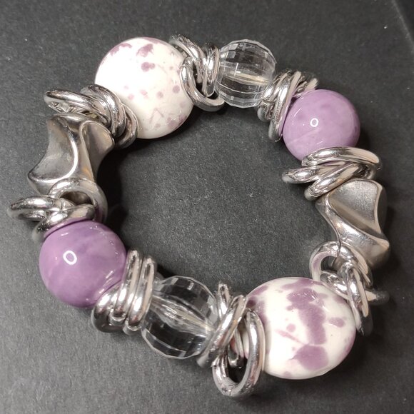 Cute Stretch Bracelet With Large Purple Ceramic Beads - Picture 1 of 9